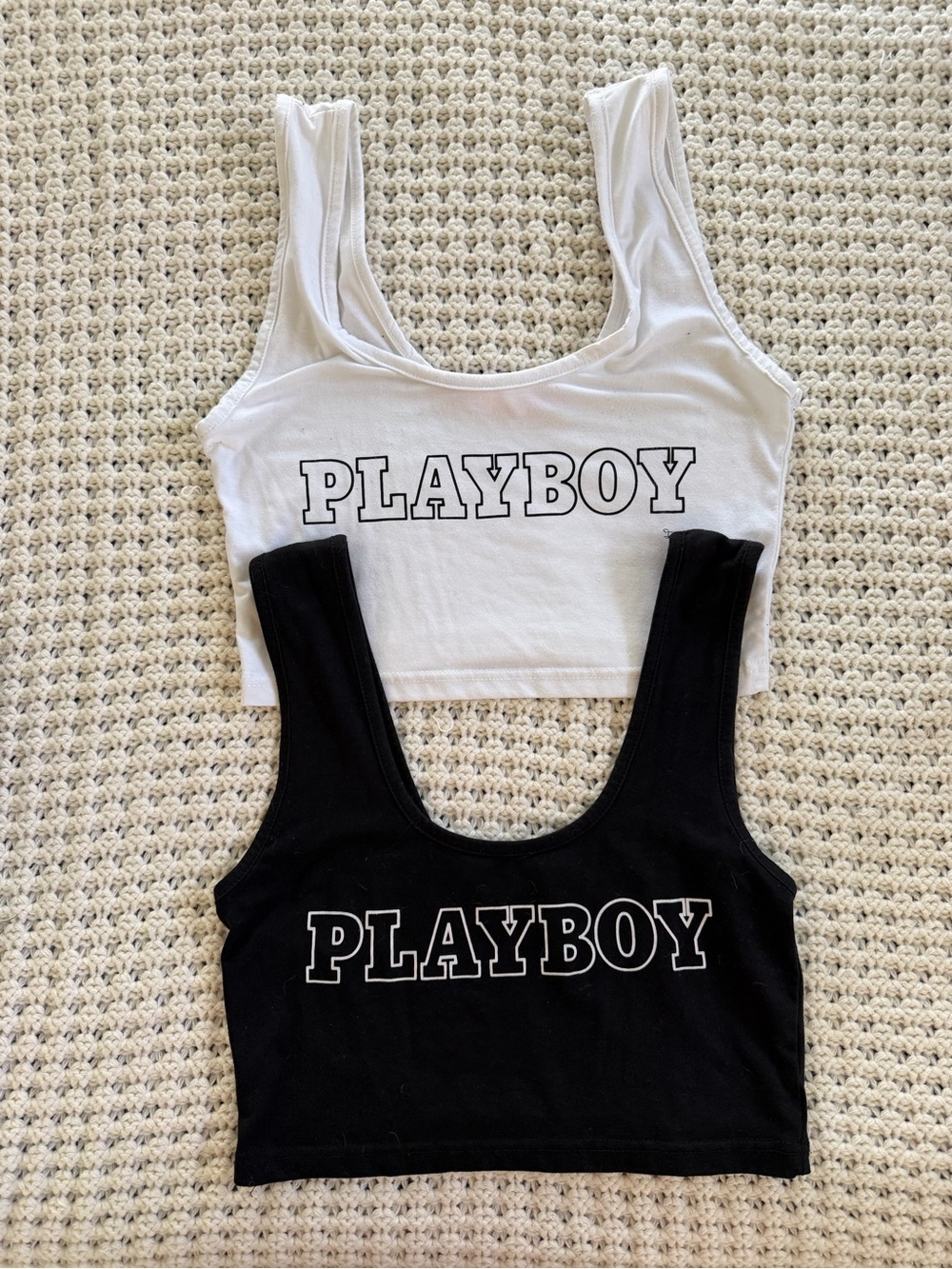 2 Missguided + White and Black PLAYBOY Tank Crop Tops